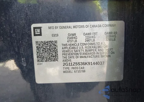 2019 Chevrolet Impala Lt z USA, uszkodzony, nr VIN 2G11Z5S36K9144037